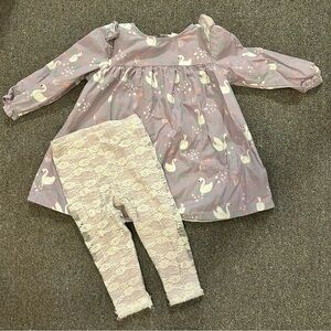Purple Swan Dress with Lace Leggings